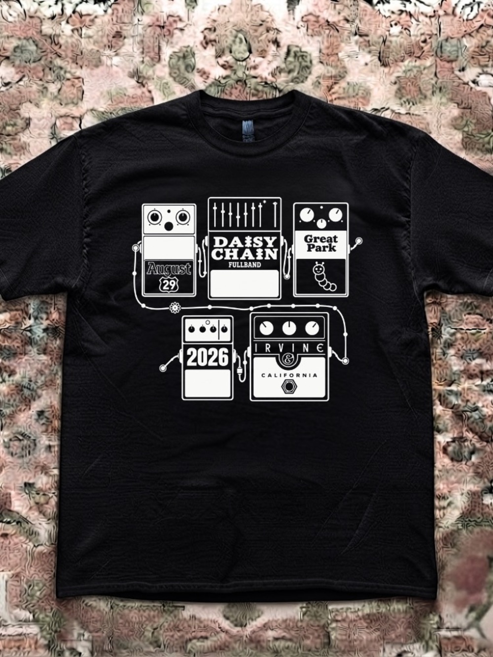 Daisy Chain Fullband August Great Park Irvine California Guitar Pedals T-shirt